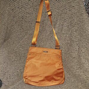 TUMI-VOYAGER-Crossbody-Orange-Silver Metal Accents Nylon Purse Satchel Bag-VG